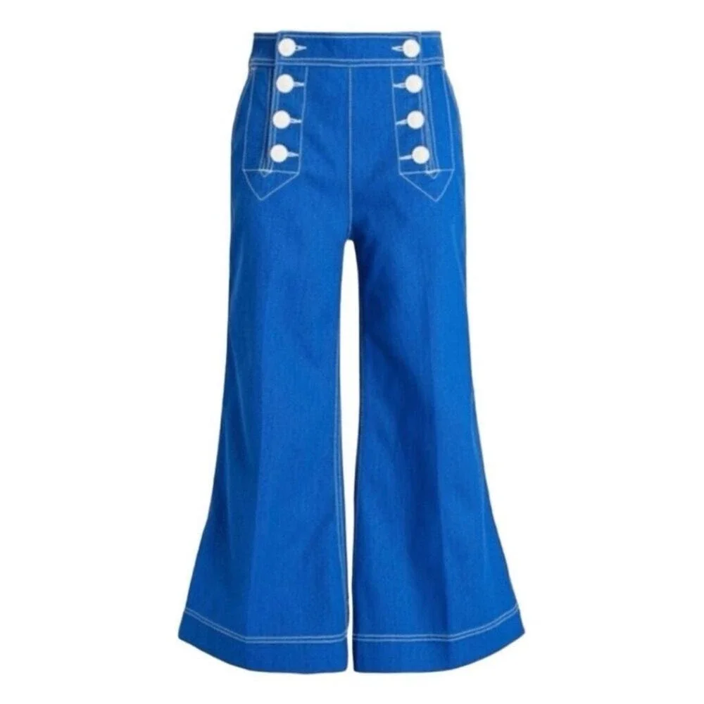 New! Zimmermann Jeans Sailor Pants Regatta Blue Denim Tide Cropped Flare 26